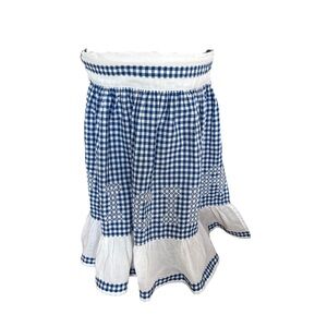 Vintage Apron Blue White Gingham Hand Stitching PRISCILLA